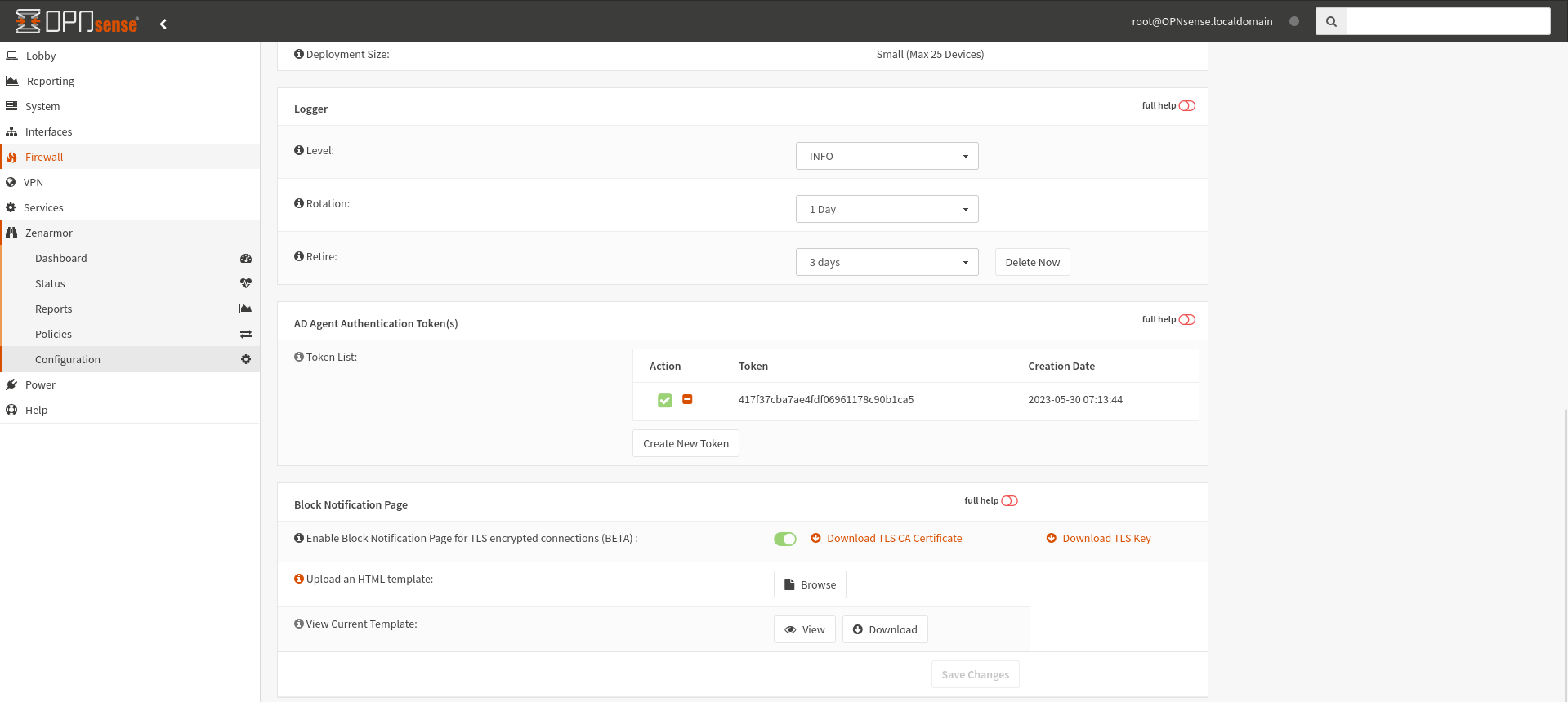 OPNsense dashboard showing the Zenarmor