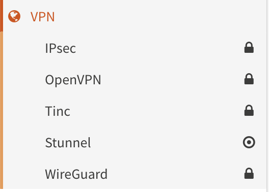 OPNsense VPN options menu